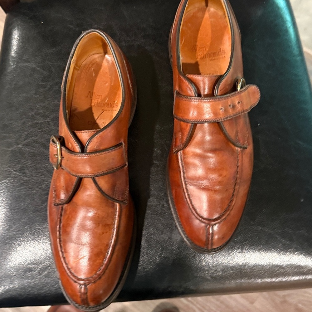 Allen Edmonds Cornell Monk Strap Shoes Mens 8.5 Narrow Split Toe Brown Leather